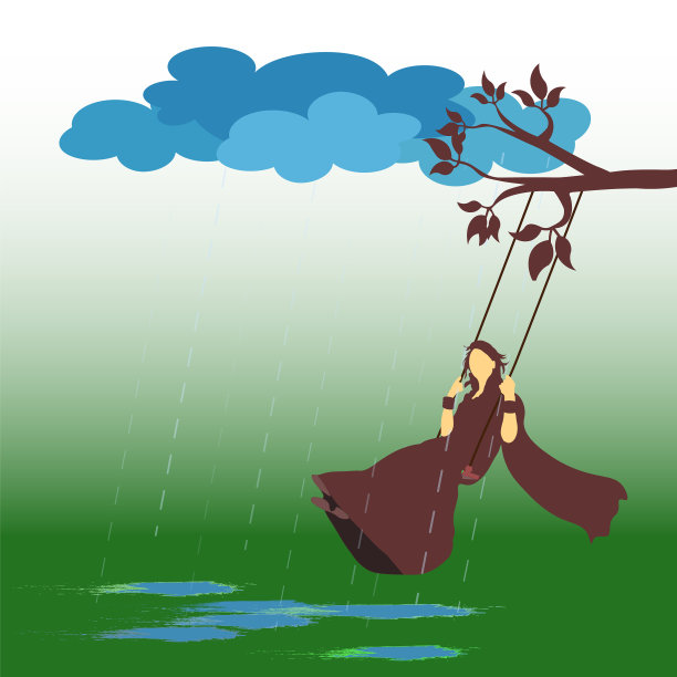 Teej节日印度妇女在树上荡秋千图片下载