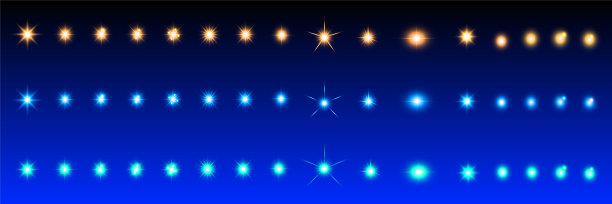 一组闪闪发光的光叠加与不同形状和颜色的照片，矢量插图的一组闪闪发光的光叠加。图片下载