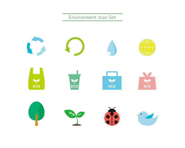 环境矢量插图集。生态。图标图片下载