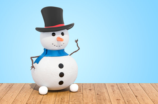 小雪人在木板上，3D渲染图片下载