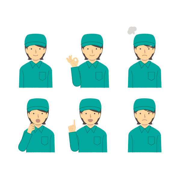 工作服女性面部表情插画套装，收藏图片下载