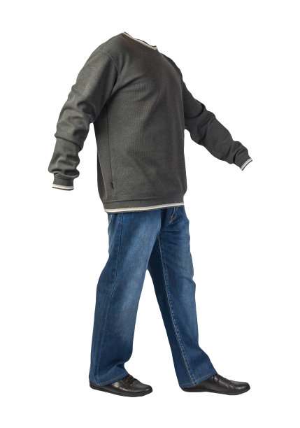 蓝色牛仔裤，运动衫和皮鞋孤立在白色背景。图片下载