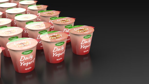 酸奶苹果黑色背景多重左3d渲染图片下载