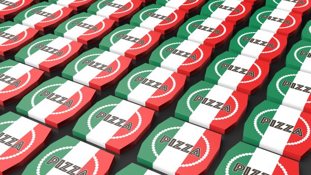 披萨盒意大利黑色背景多中心3D渲染图片下载