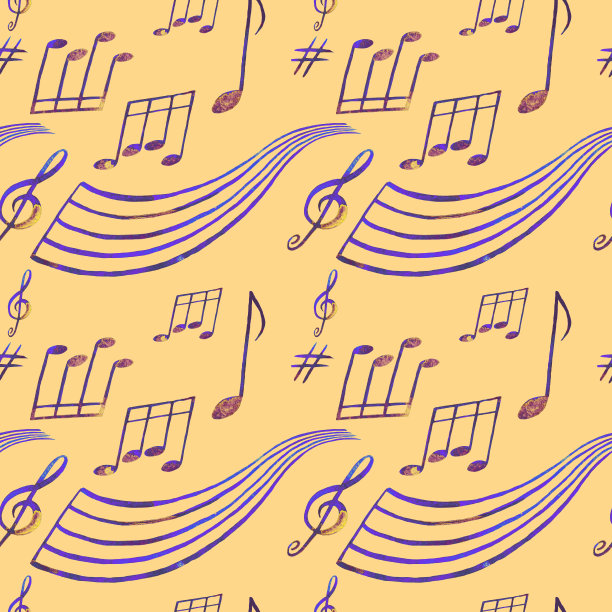 水彩无缝图案的音符。图片下载