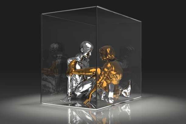 概念隔离玻璃背后的人的3d插图图片下载