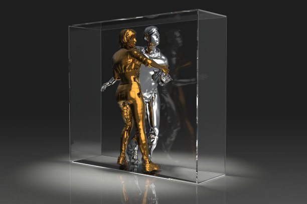 概念隔离玻璃背后的人的3d插图图片下载