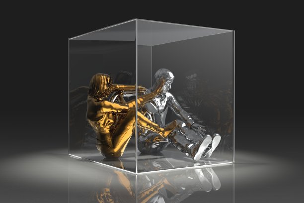 概念隔离玻璃背后的人的3d插图图片下载