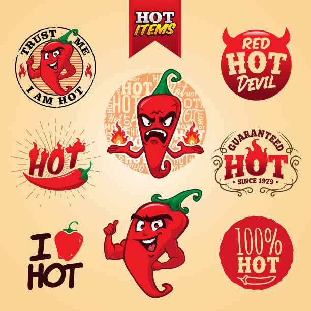 卡通辣椒吉祥物徽章图片下载