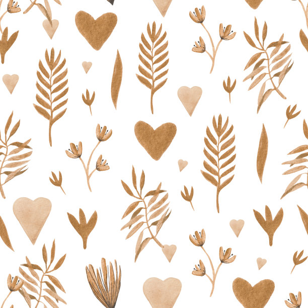 无缝植物图案波西米亚风格与心图片下载