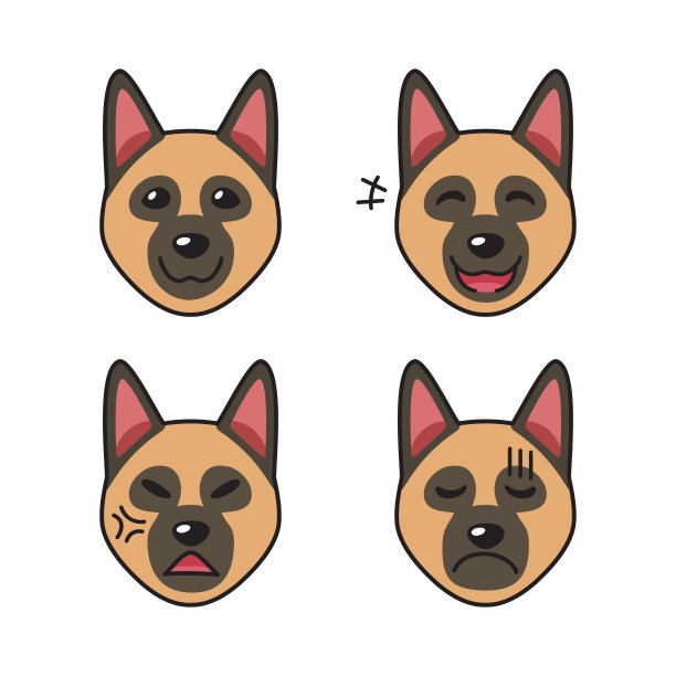 一组德国牧羊犬的脸显示不同的情绪图片下载