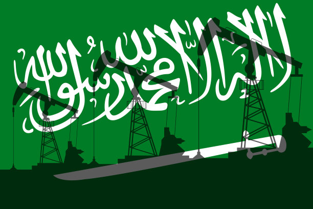 油泵背景为沙特阿拉伯国旗。矢量图图片下载