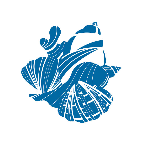 图标与贝壳和双壳类。象征着海洋动物。航海素描与线性纹理。有贝类和珊瑚的图形标签。图片下载