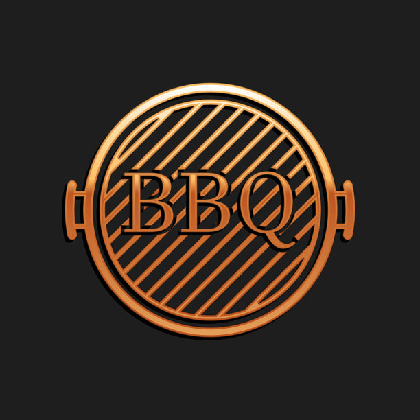 金色烧烤架图标隔离在黑色背景上。烧烤架的俯视图。长阴影风格。向量图片下载