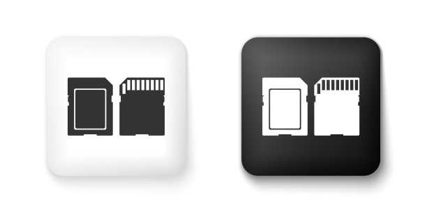 黑白SD卡图标隔离在白色背景。记忆卡。适配器图标。方形按钮。向量图片下载