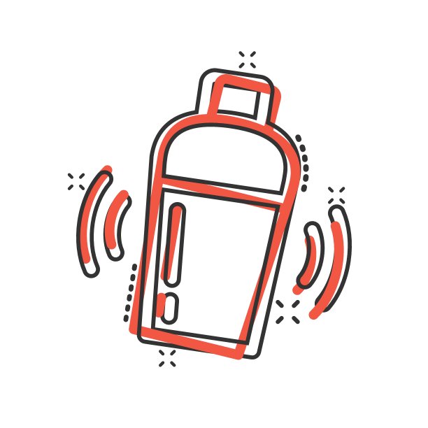 鸡尾酒鸡尾酒的漫画风格图标。酒精瓶卡通矢量插图在白色孤立的背景。酒吧饮品飞溅效应经营理念。图片下载