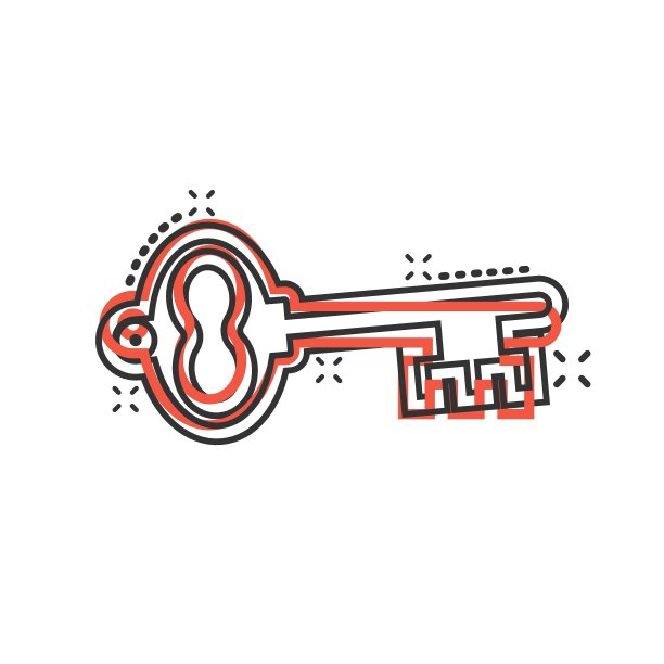 漫画风格的关键图标。密码卡通矢量插图在白色孤立的背景。进入飞溅效应的经营理念。图片下载
