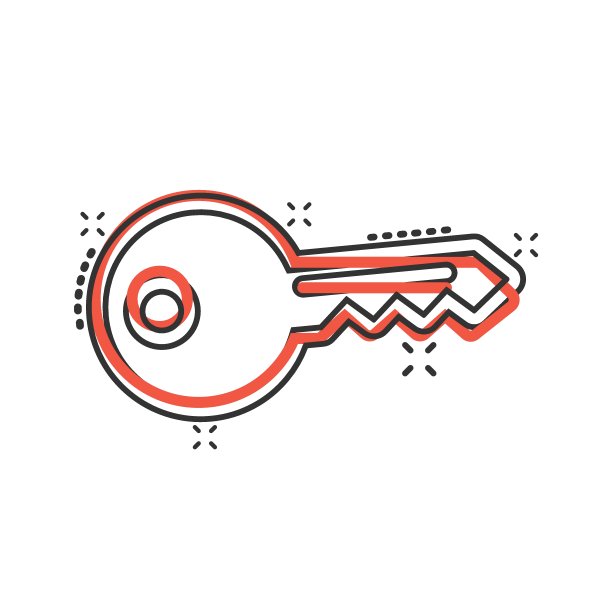 漫画风格的关键图标。密码卡通矢量插图在白色孤立的背景。进入飞溅效应的经营理念。图片下载