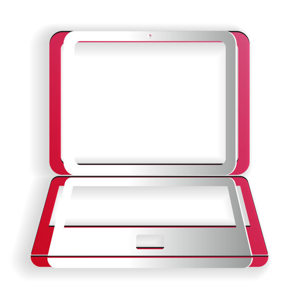 剪纸笔记本电脑图标孤立的白色背景。屏幕空的笔记本电脑。纸艺术风格。向量图片下载