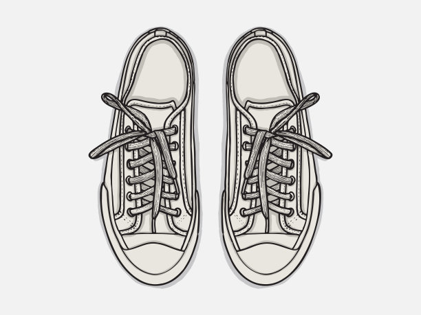 黑色和白色运动鞋设置向量线艺术帆布鞋。手绘鞋子涂鸦。在白色背景图片下载