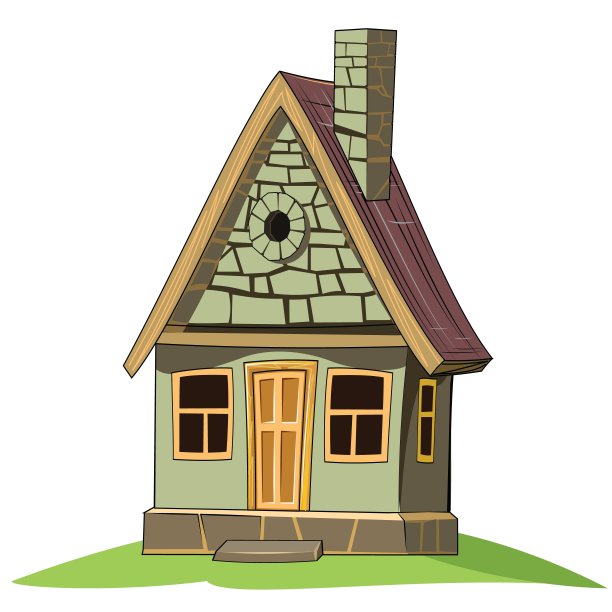 石头房子。令人难以置信的卡通对象。可爱的孩子气的风格。古老的住宅。很小,很小。孤立在白色的。向量图片下载