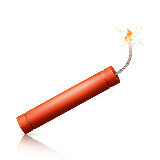 用燃烧的灯芯引爆炸弹。军事引爆红色武器。矢量图图片下载