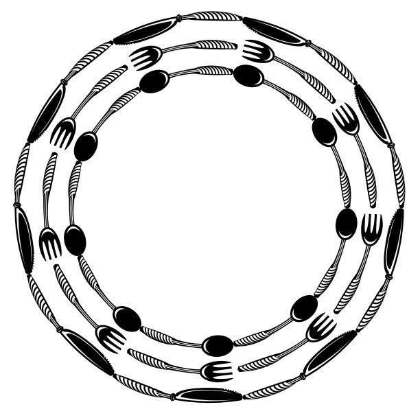 咖啡馆的食物架。叉子勺子刀标志设计孤立的白色背景图片下载