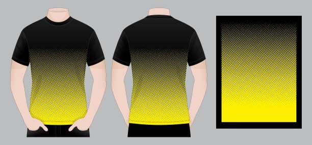 运动t恤设计黑黄半色调圆点背景矢量图片下载