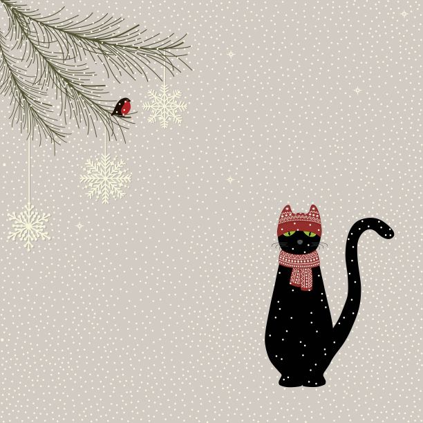 可爱的卡通黑猫圣诞卡片图片下载