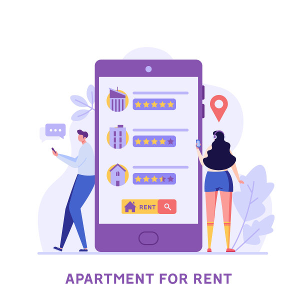 房子出租。人们租房与在线服务。用户在网上寻找出租公寓。出租房地产的概念，房屋出租。矢量插图的网页设计，着陆页图片下载