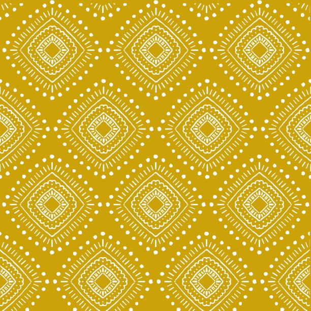 无缝民族几何图案金黄色白色。重复几何背景阿兹特克波西部落风格。菱形形状。用于织物，墙纸，家庭装饰。图片下载