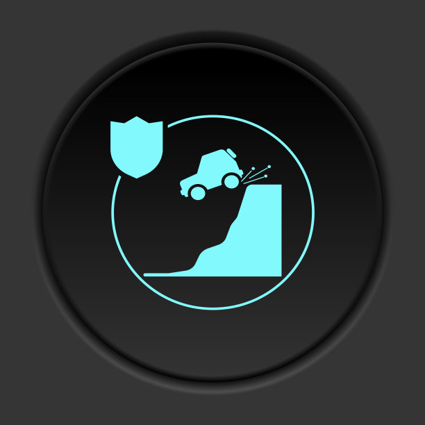 圆形背景上的黑色按钮平面图标。建筑施工保险黑圈矢量图标图片下载