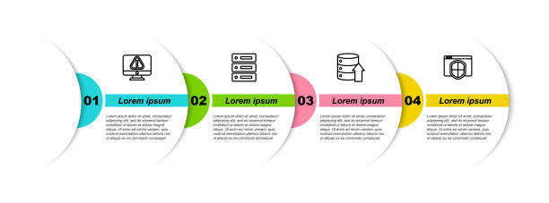 设置行监视器与感叹号，服务器，数据，网络托管，和浏览器屏蔽。业务信息模板。向量图片下载
