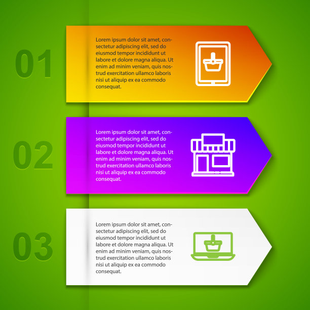 在平板电脑，建筑或市场商店，笔记本电脑和折扣百分比标签上设置行购物篮。业务信息模板。向量图片下载