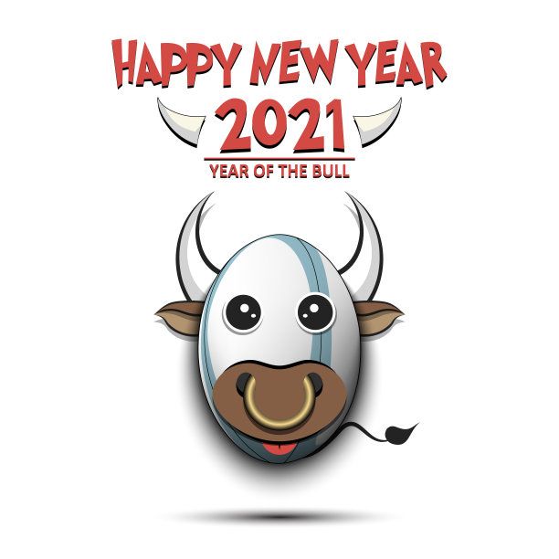 新年快乐。做成公牛形状的橄榄球图片下载