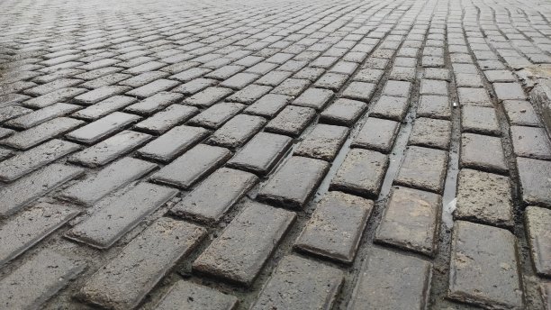 砖墙院子，白天有雨天图片下载