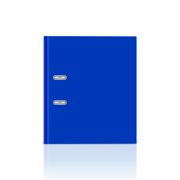 矢量3d封闭现实封闭蓝色空白办公室活页夹封面与金属环A4纸特写孤立的白色反射。设计模板，模型，前视图图片下载