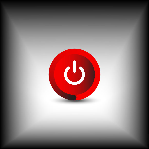 开关按下式电源按钮，开关按钮包含在黑色底纹的红色图标中，图片下载