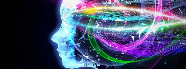 三维插图的抽象妇女的侧面绘制与彩色的光图片下载