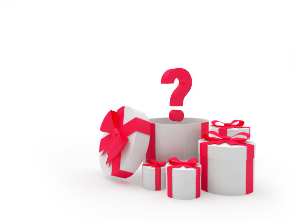 带有红色问号的白色礼品盒堆图片下载