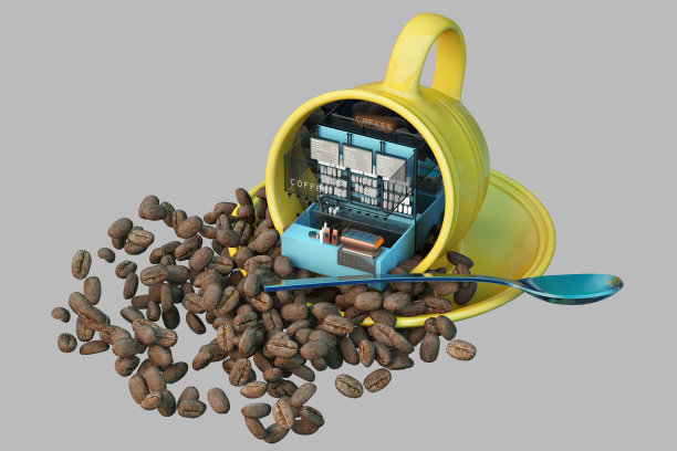 3d渲染咖啡店和甜品元素图片下载