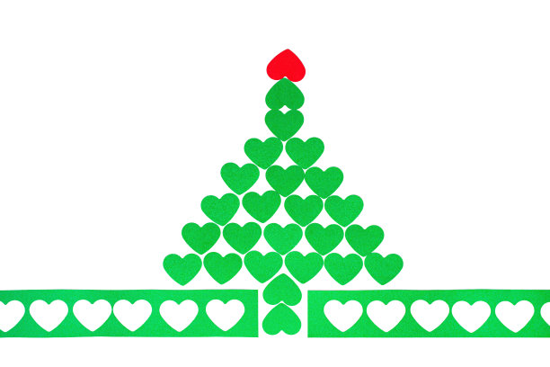 绿色的心形圣诞树。圣诞节纸工艺图片下载