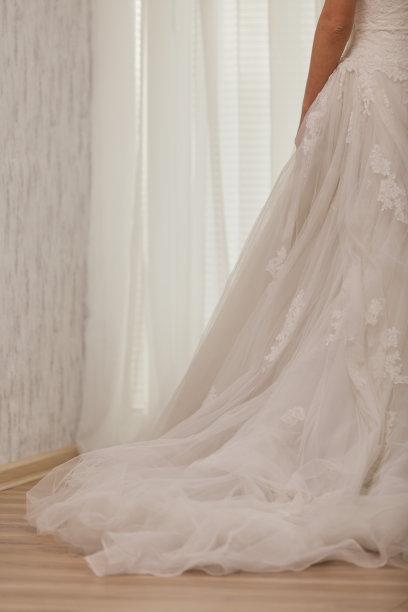 后视图，不认识的新娘在婚纱图片下载