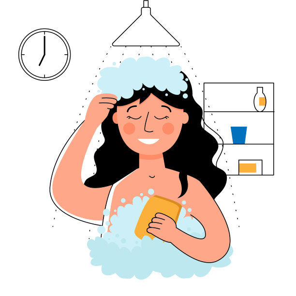 一个女人早上在他的浴室洗澡图片下载