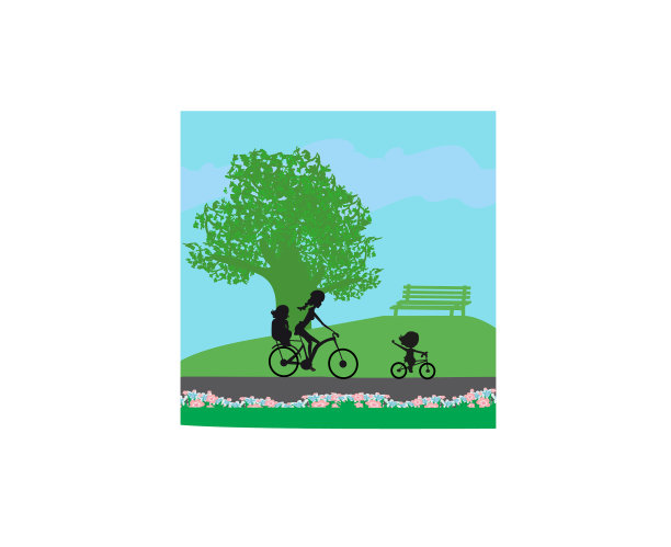 公园里的家庭自行车旅行图片下载