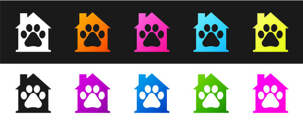 设置宠物屋图标隔离在黑色和白色图片下载