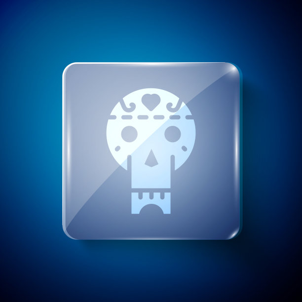 白色墨西哥头骨图标孤立在蓝色图片下载