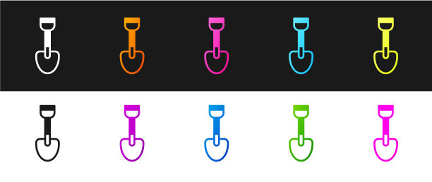 设置铲子玩具图标隔离在黑色和白色图片下载