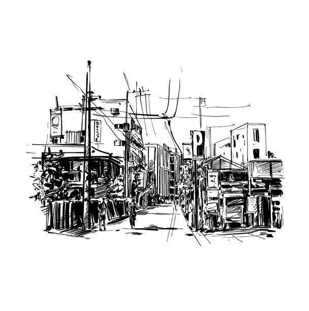 在京都绘制日本城市景观图片下载