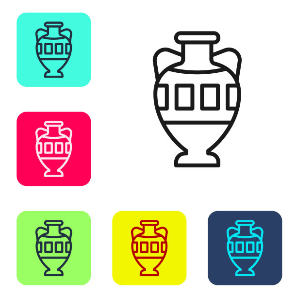 黑线古双耳瓶图标孤立在白色上图片下载